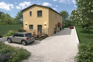 Image du modèle de maison Maison jaune et jardin en fleurs