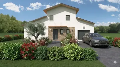 Image du modèle de maison carole et Regis facade avant garage 1 pente
