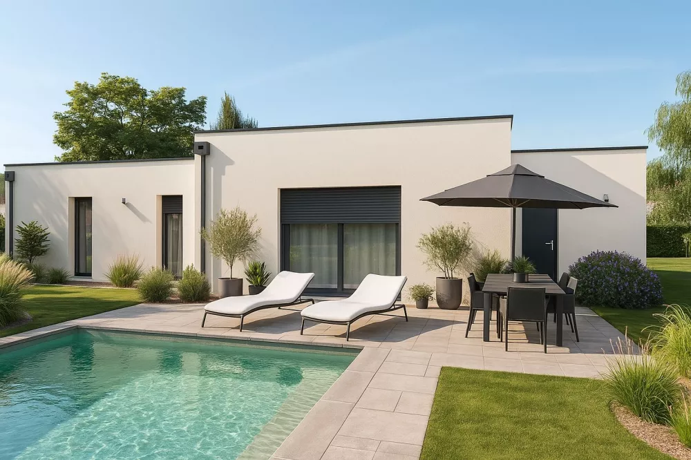 Image du modèle de maison 20250717_0947_Maison Moderne avec Piscine_remix_01k0bnh53femxaesx5wwxy1qfd