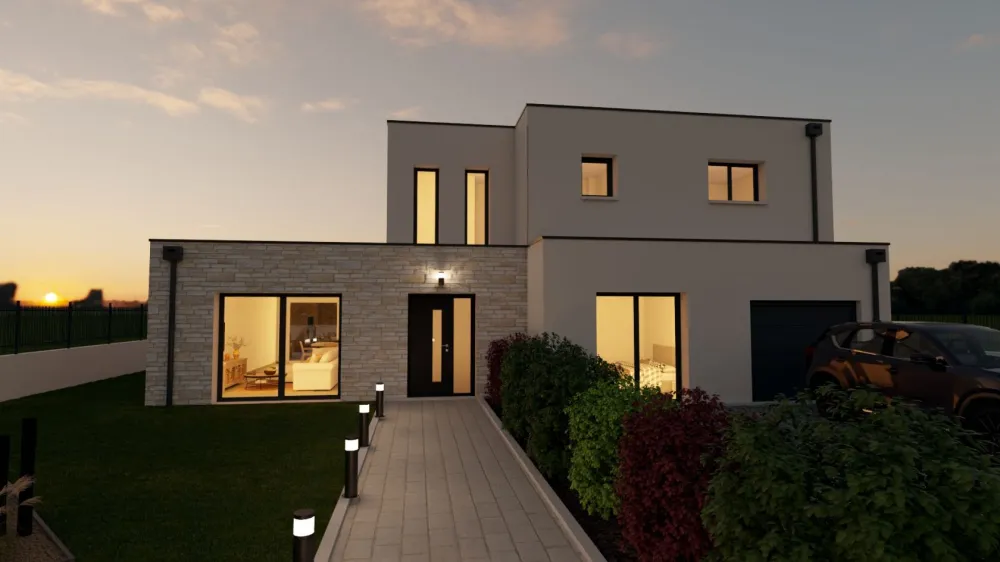 Image du modèle de maison 1 - 165 m2 - Toit Plat - Nuit - AV