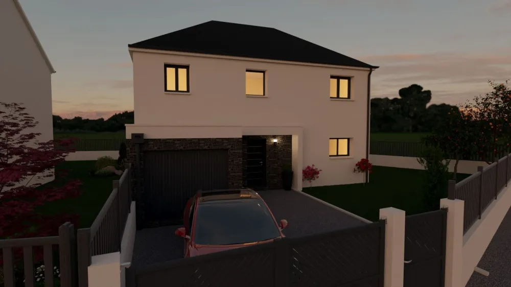 Image du modèle de maison 3 - 140 m2 - Toit Multipant - Nuit- AV