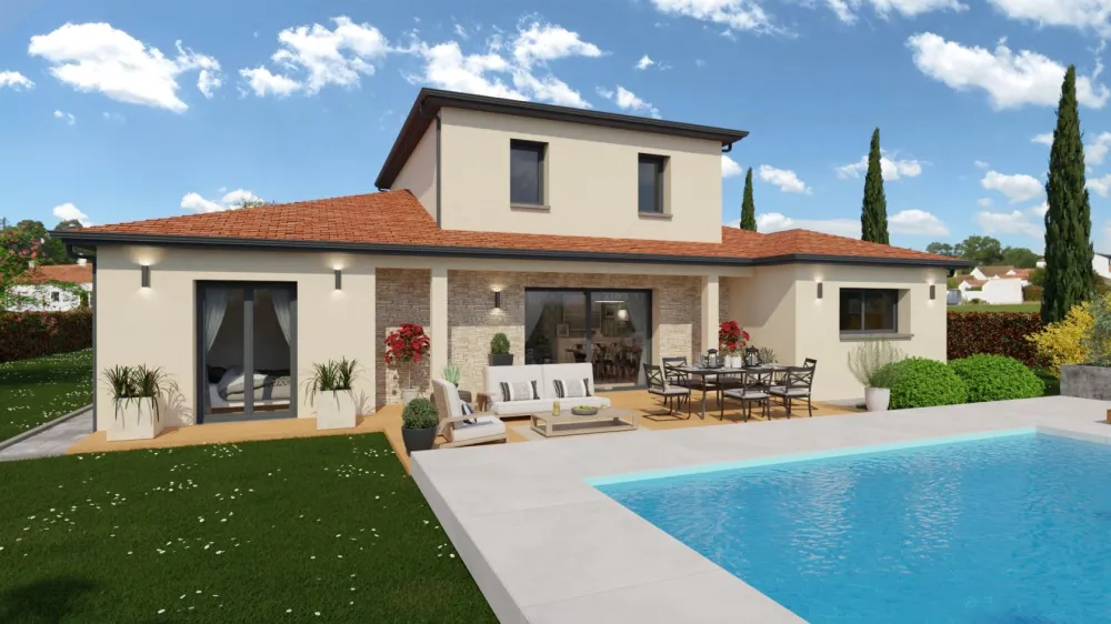 Image du modèle de maison Vue arrière toit rouge