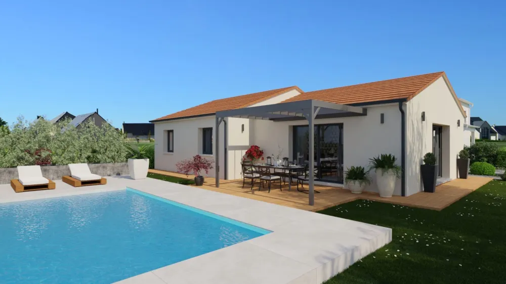 Image du modèle de maison Vue arrière toit rouge