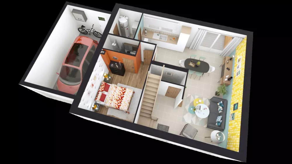 Image du modèle de maison ROSALIA 4CH+ GA Axono rdc-new