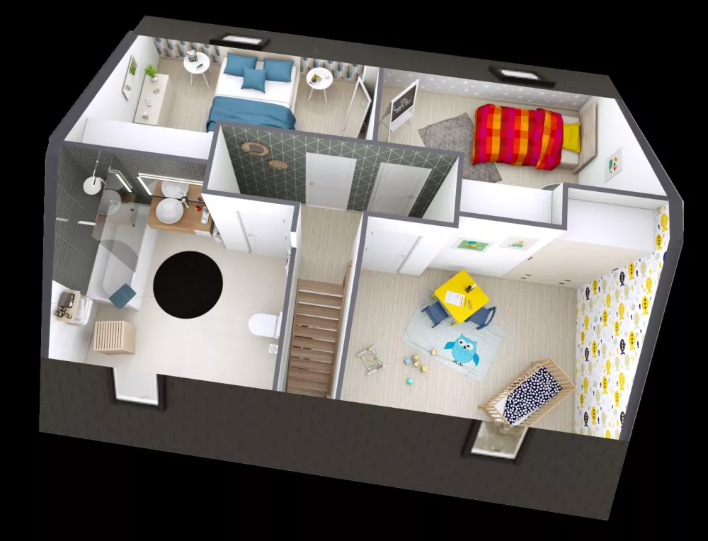 Image du modèle de maison CORALIA_3CH_SG Axo étage