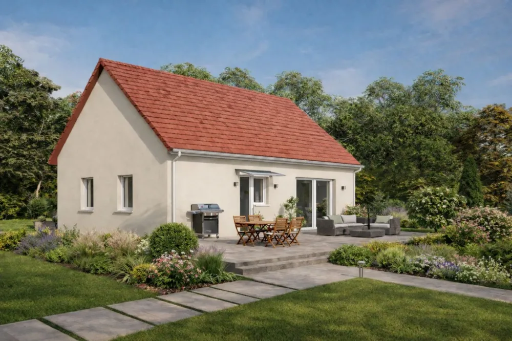 Image du modèle de maison PERAZOLLER_VUE 1 tuiles rouge_menuiseries blanches