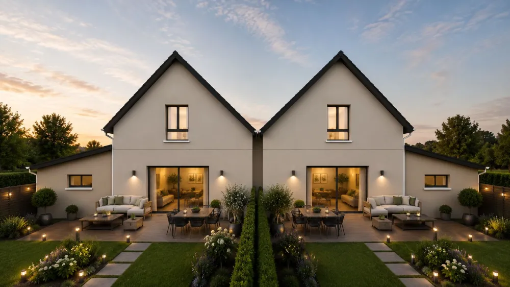 Image du modèle de maison vue arrière maisons accolées