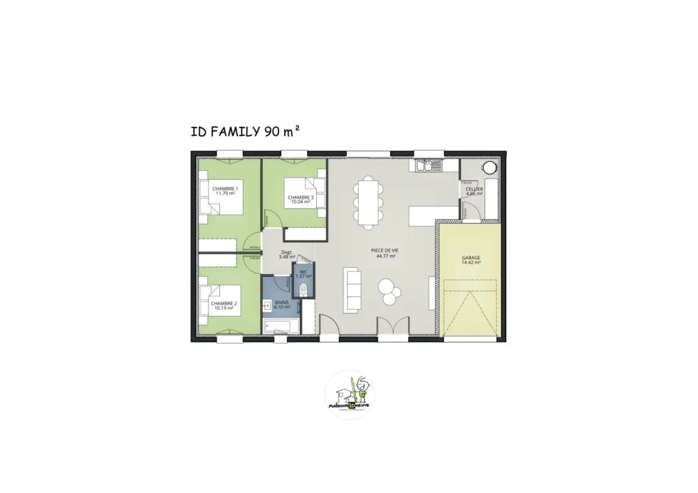 Image du modèle de maison MODELE ID FAMILY 90 3ch - 2024 -  plan