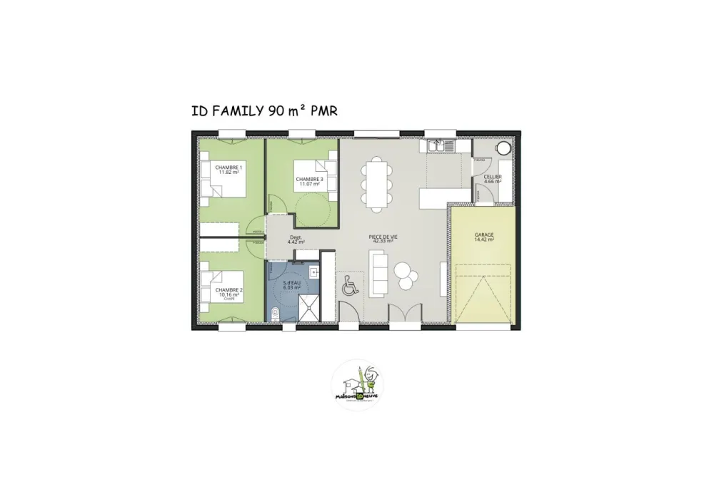 Image du modèle de maison MODELE ID FAMILY 90 PMR 3ch - 2024 -  plan