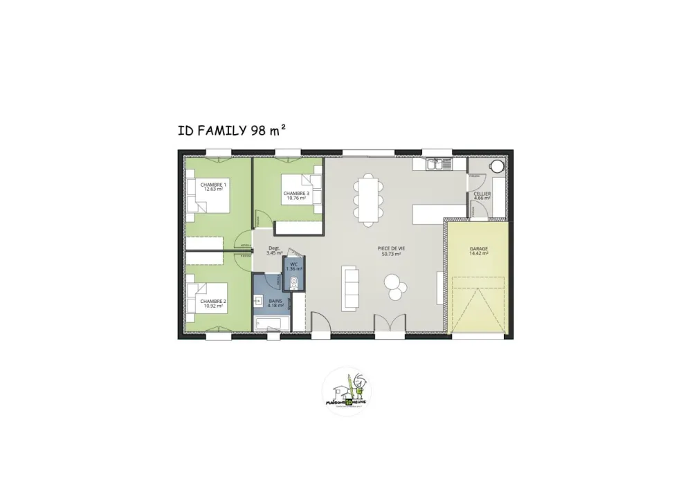 Image du modèle de maison MODELE ID FAMILY 98 3ch - 2024 -  plan