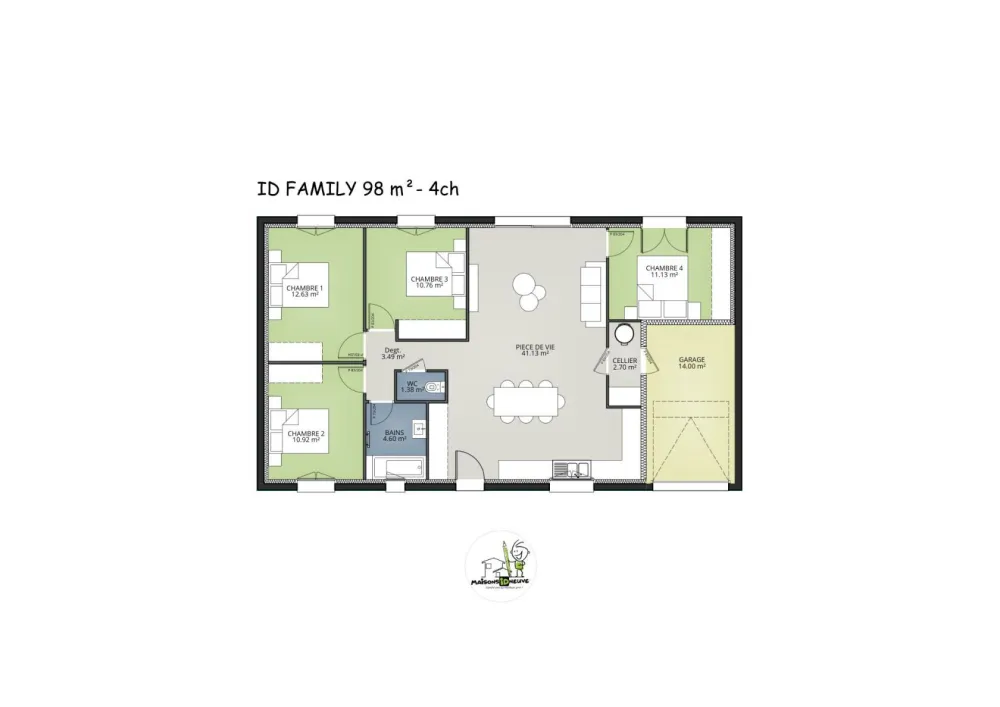Image du modèle de maison MODELE ID FAMILY 98 4ch - 2024 -  plan
