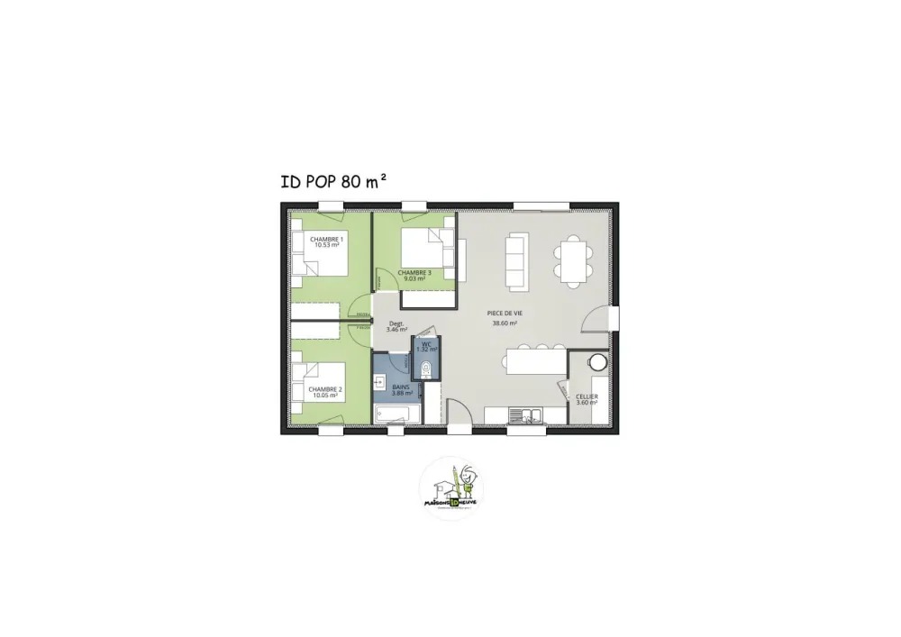 Image du modèle de maison MODELE ID POP 80 3ch - 2024 -  plan