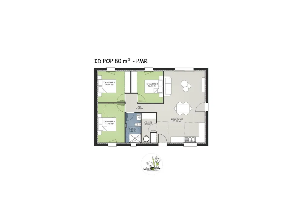 Image du modèle de maison MODELE ID POP 80 PMR 3ch - 2024 -  plan