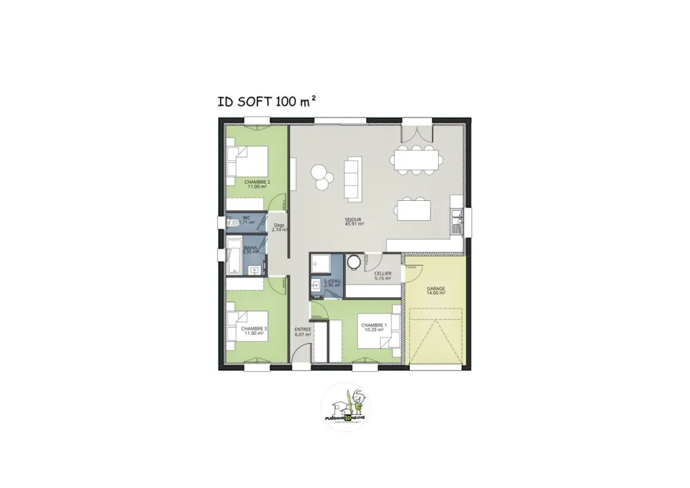 Image du modèle de maison MODELE ID SOFT 100 3ch - 2024 -  plan