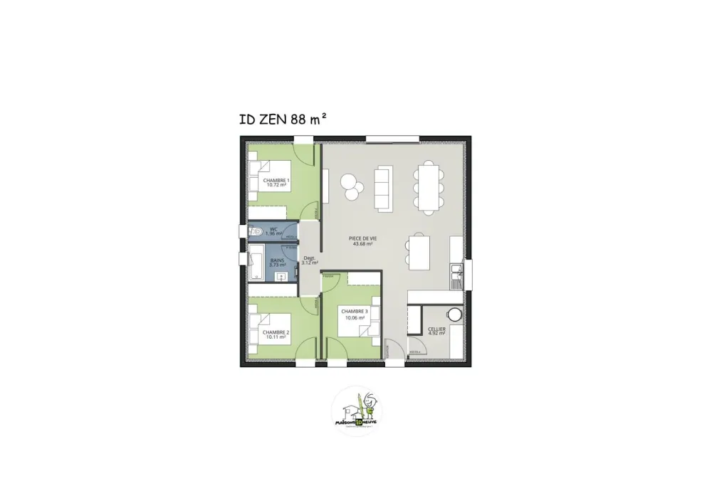 Image du modèle de maison MODELE ID ZEN 88 3ch - 2024 -  plan