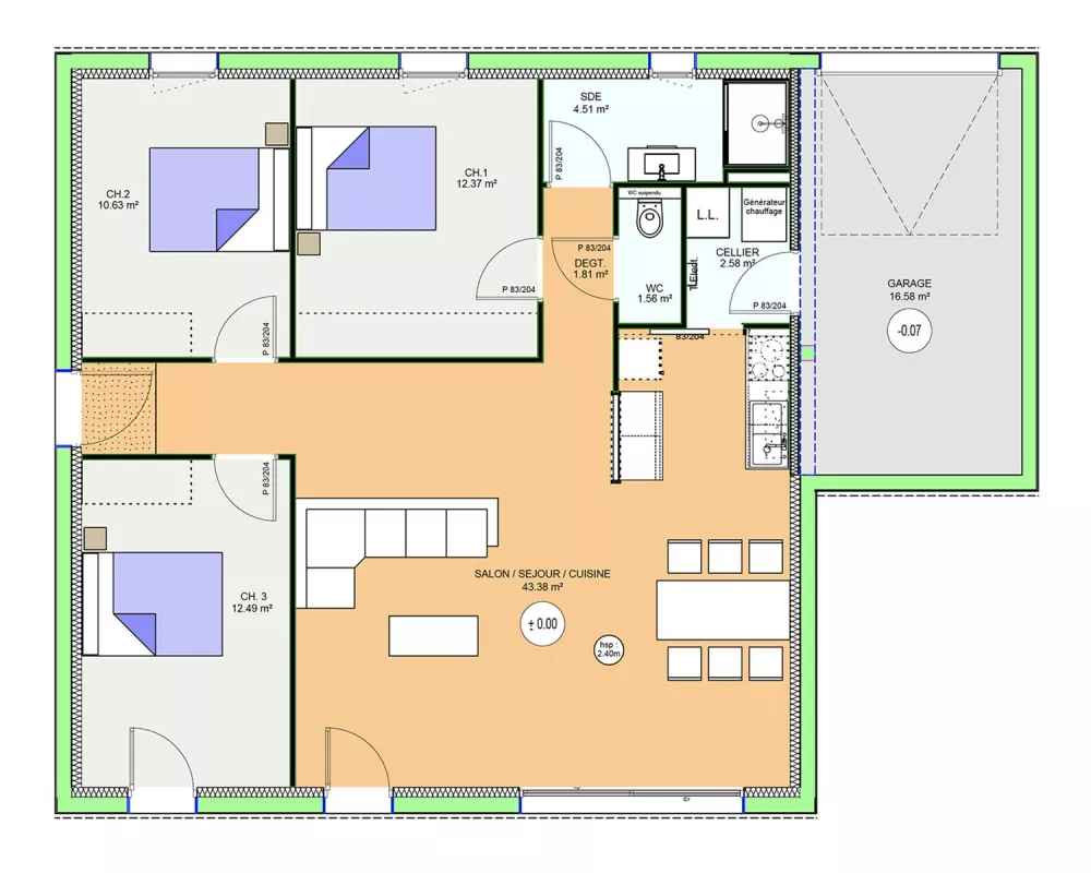 Image du modèle de maison PLAN RDC D1 - OPTIMA 90 INTEGRA - sans cotes