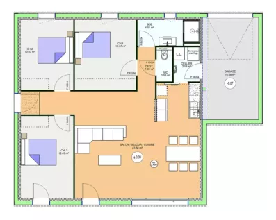 Image du modèle de maison PLAN RDC D1 - OPTIMA 90 INTEGRA - sans cotes