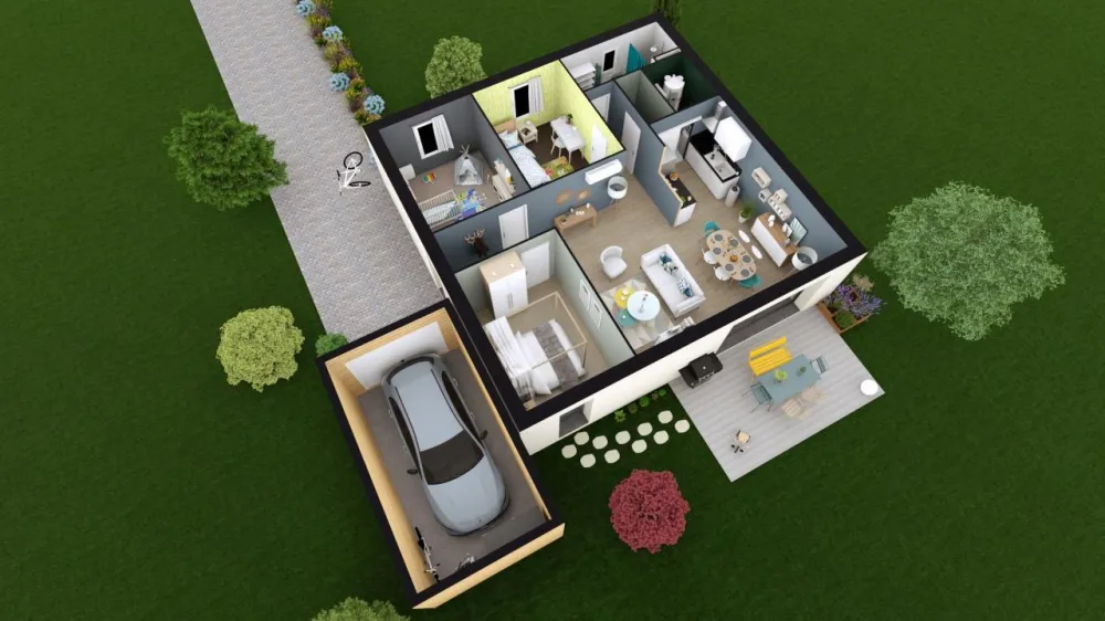 Image du modèle de maison Optima 80 avec garage décollé