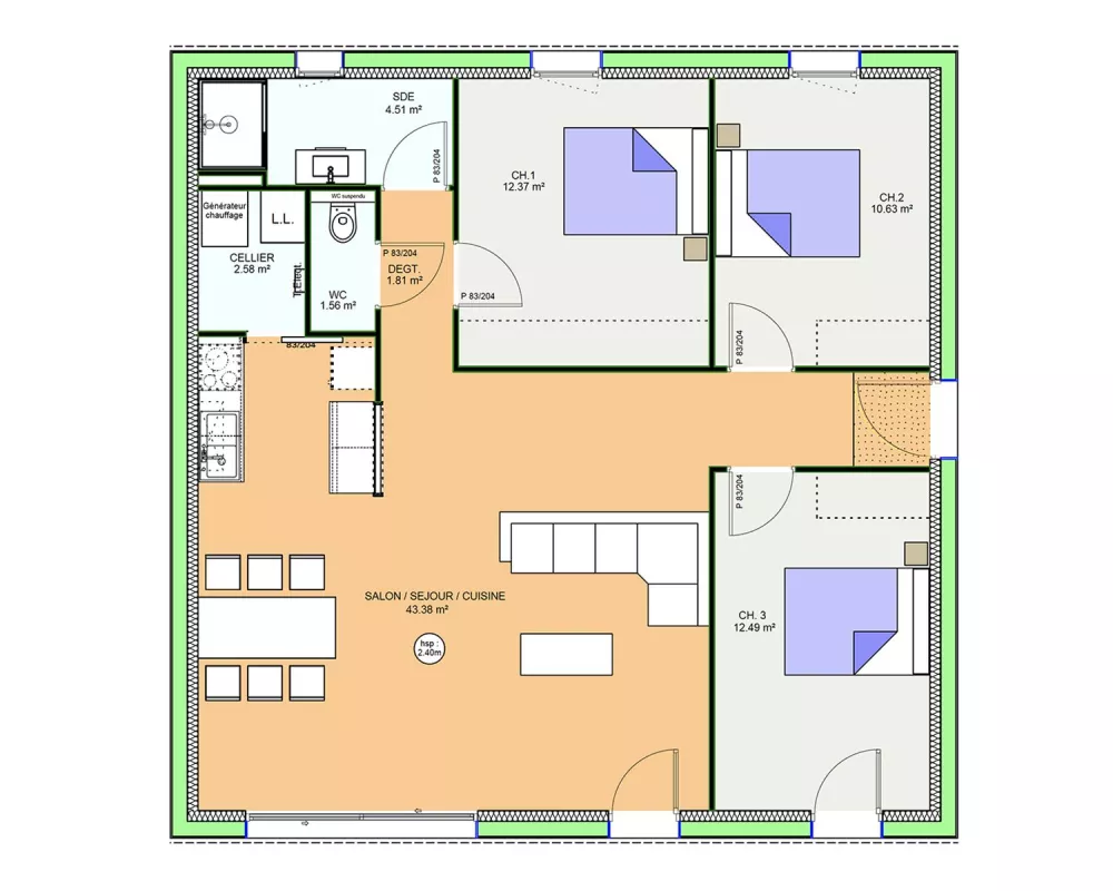 Image du modèle de maison PLAN RDC G - OPTIMA 90 CLASSIQUE - sans cotes