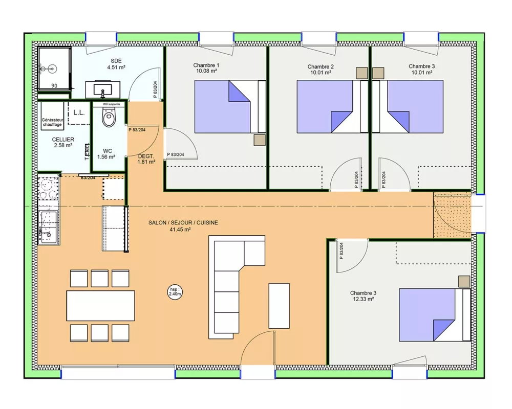 Image du modèle de maison PLAN RDC G - OPTIMA 95 CLASSIQUE - sans cotes