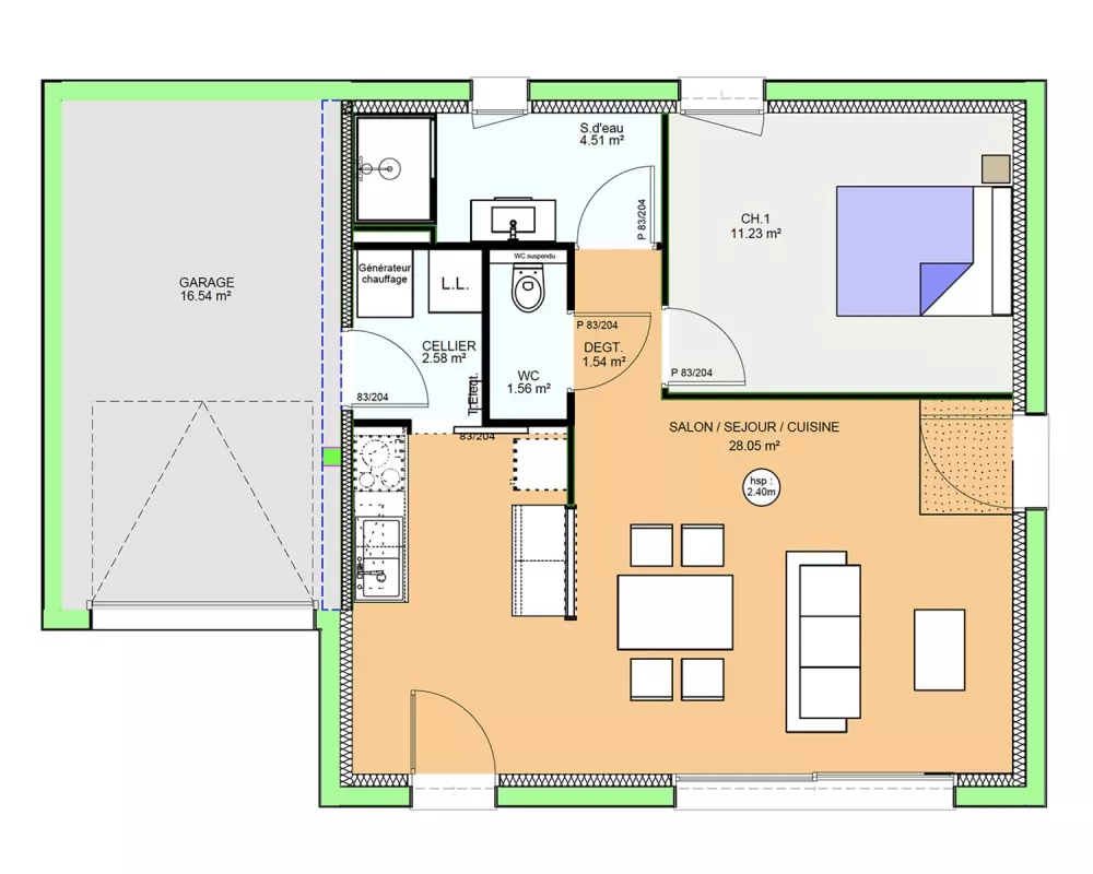 Image du modèle de maison PLAN RDC G2 - OPTIMA 50 INTEGRA - sans cotes