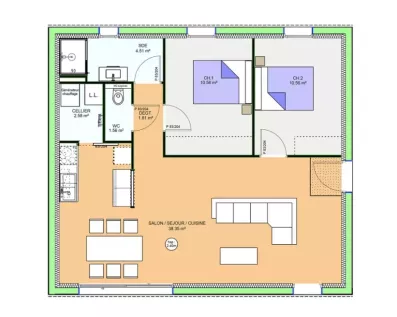 Image du modèle de maison PLAN RDC G - OPTIMA 70 CLASSIQUE - sans cotes