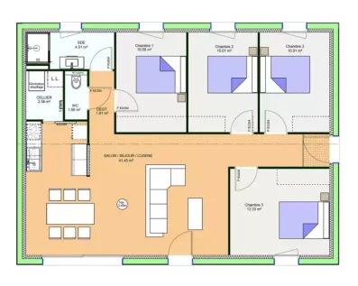 Image du modèle de maison PLAN RDC G - OPTIMA 95 CLASSIQUE - sans cotes