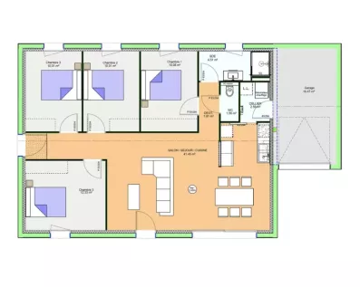 Image du modèle de maison PLAN RDC D2 - OPTIMA 90 INTEGRA - sans cotes