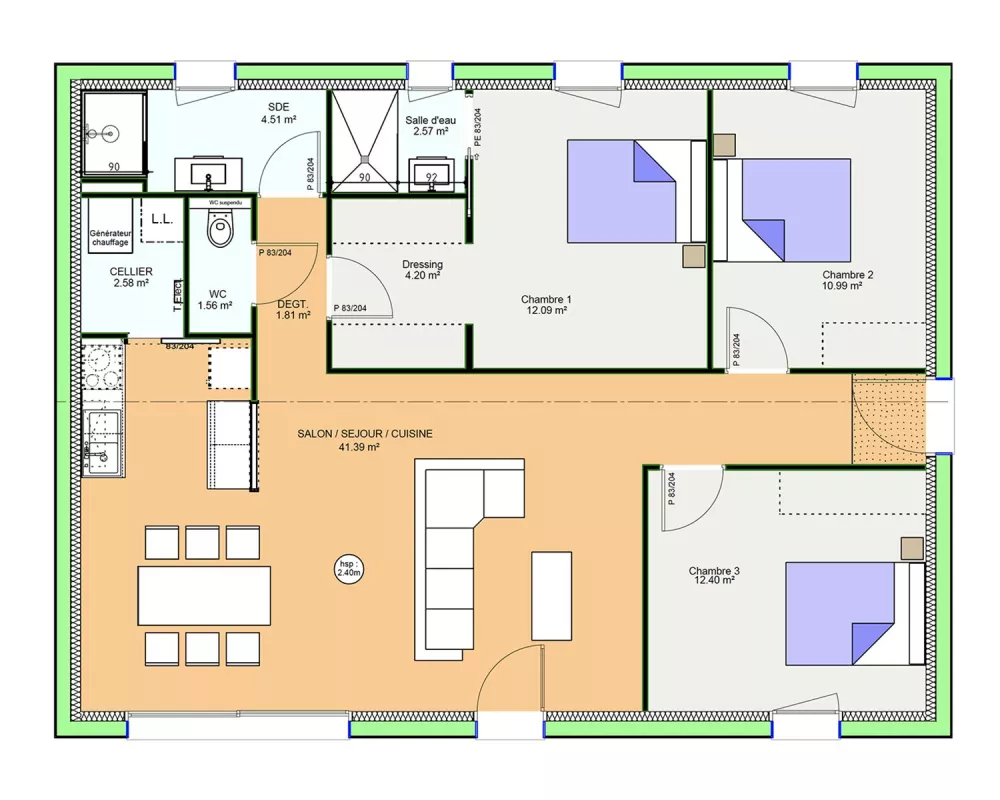 Image du modèle de maison PLAN RDC G - OPTIMA 95 PRIVILEGE - sans cotes