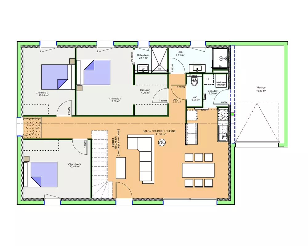 Image du modèle de maison PLAN RDC D2 - OPTIMA 95 PRIVILEGE INTEGRA - sans cotes