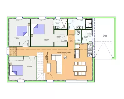 Image du modèle de maison PLAN RDC D2 - OPTIMA 95 PRIVILEGE INTEGRA - sans cotes