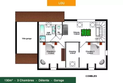 Image du modèle de maison LOU_plan combles 130