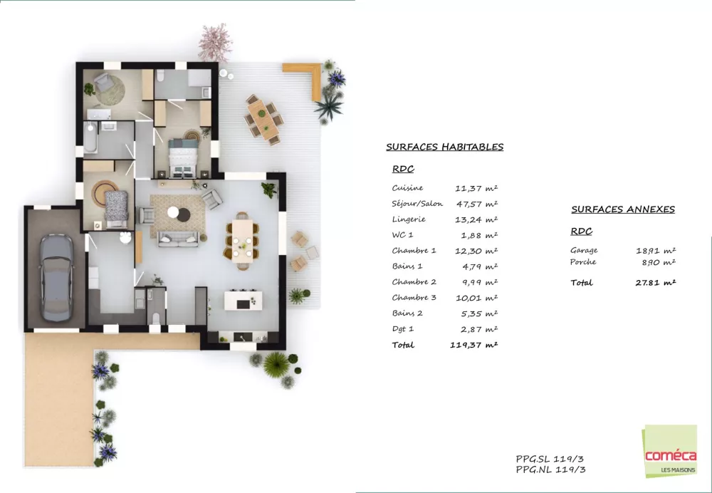 Image du modèle de maison PPG.SL 119:3 + PPG.NL 119:3 - 22396 CHEVROLLIER
