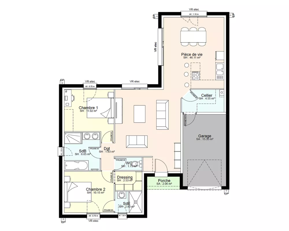 Image du modèle de maison YCH01-PLAN-RDC-SANS COTES