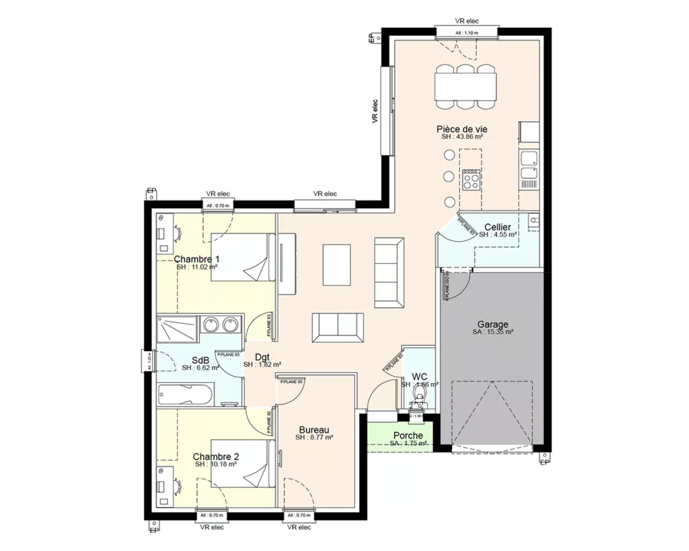 Image du modèle de maison YCH02-PLAN-RDC-SANS COTES