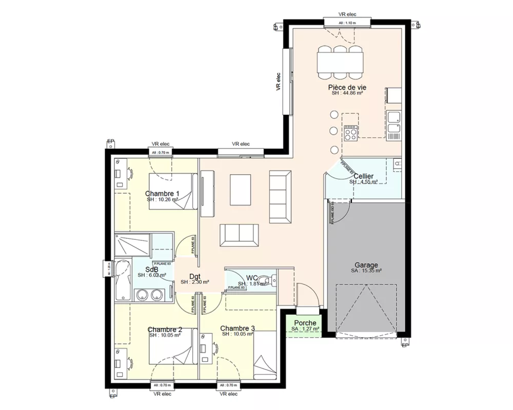 Image du modèle de maison YCH03-PLAN-RDC-SANS COTES