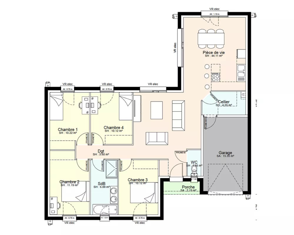 Image du modèle de maison YCH05-PLAN-RDC-SANS COTES