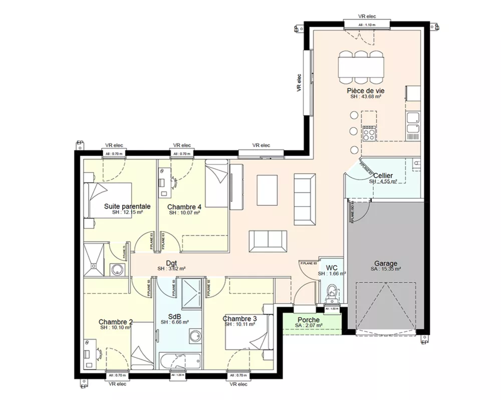 Image du modèle de maison YCH06-PLAN-RDC-SANS COTES