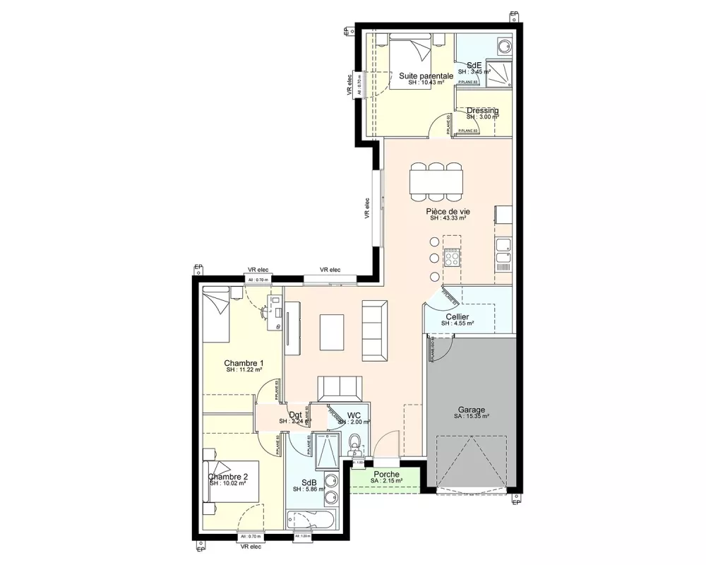 Image du modèle de maison YCH07-PLAN-RDC-SANS COTES