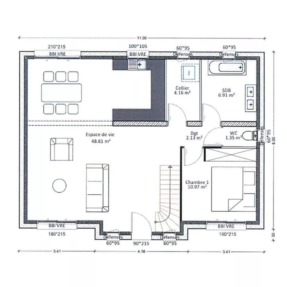 Image du modèle de maison rdc plan côté