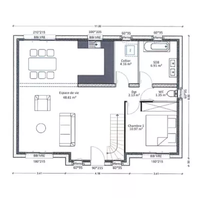 Image du modèle de maison rdc plan côté