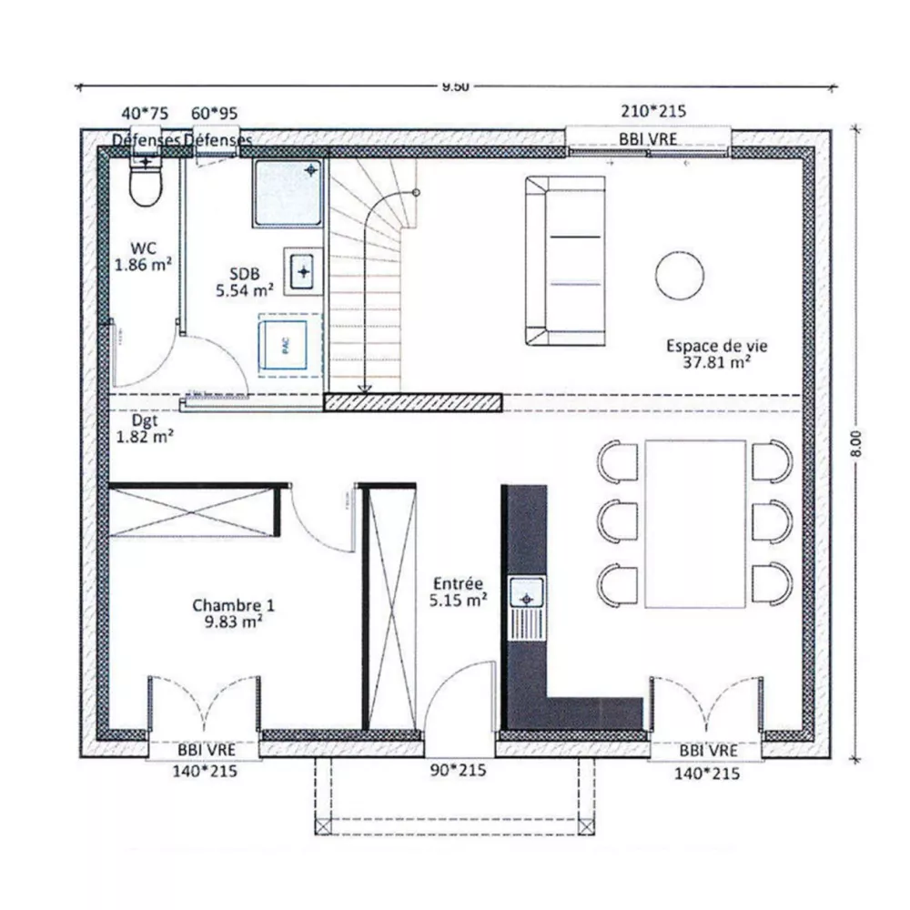 Image du modèle de maison rdc plan côté
