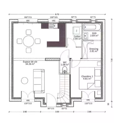 Image du modèle de maison rdc plan côté