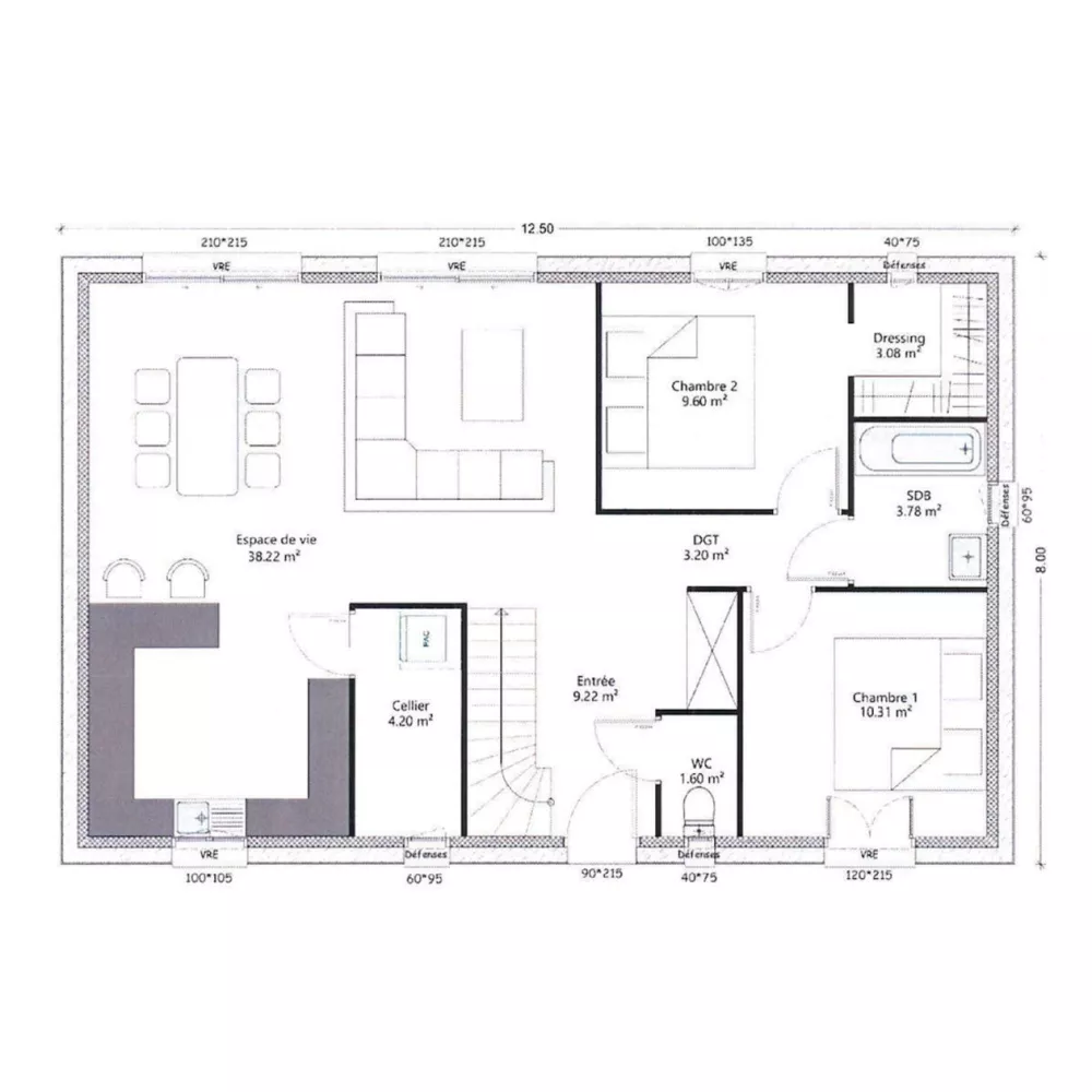 Image du modèle de maison rdc plan côté
