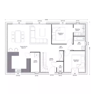 Image du modèle de maison rdc plan côté