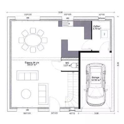 Image du modèle de maison rdc plan côté