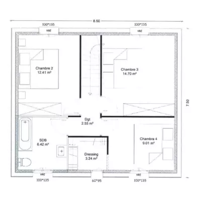 Image du modèle de maison etg plan côté