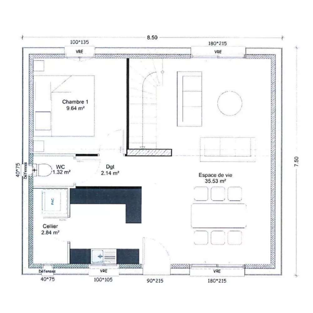 Image du modèle de maison rdc plan côté