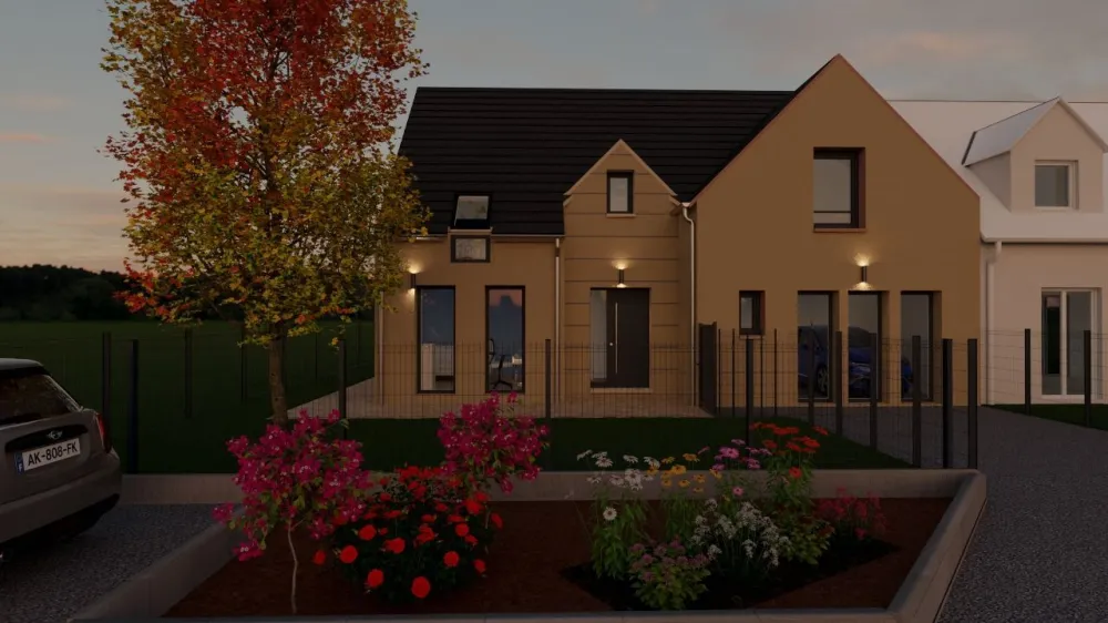 Image du modèle de maison BOISSISE TULIPA 4 CH 110 M2 GI ANTHRACITE AVANT NUIT