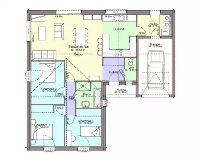 Image du modèle de maison FUSCHIA 3CH94 T-plan sans côtes